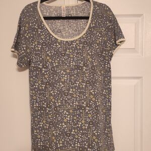 LuLaRoe Gray and Yellow Flower Patterned Short Sleeve Top Size Large